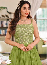 Georgette Embroidered Gown in Green